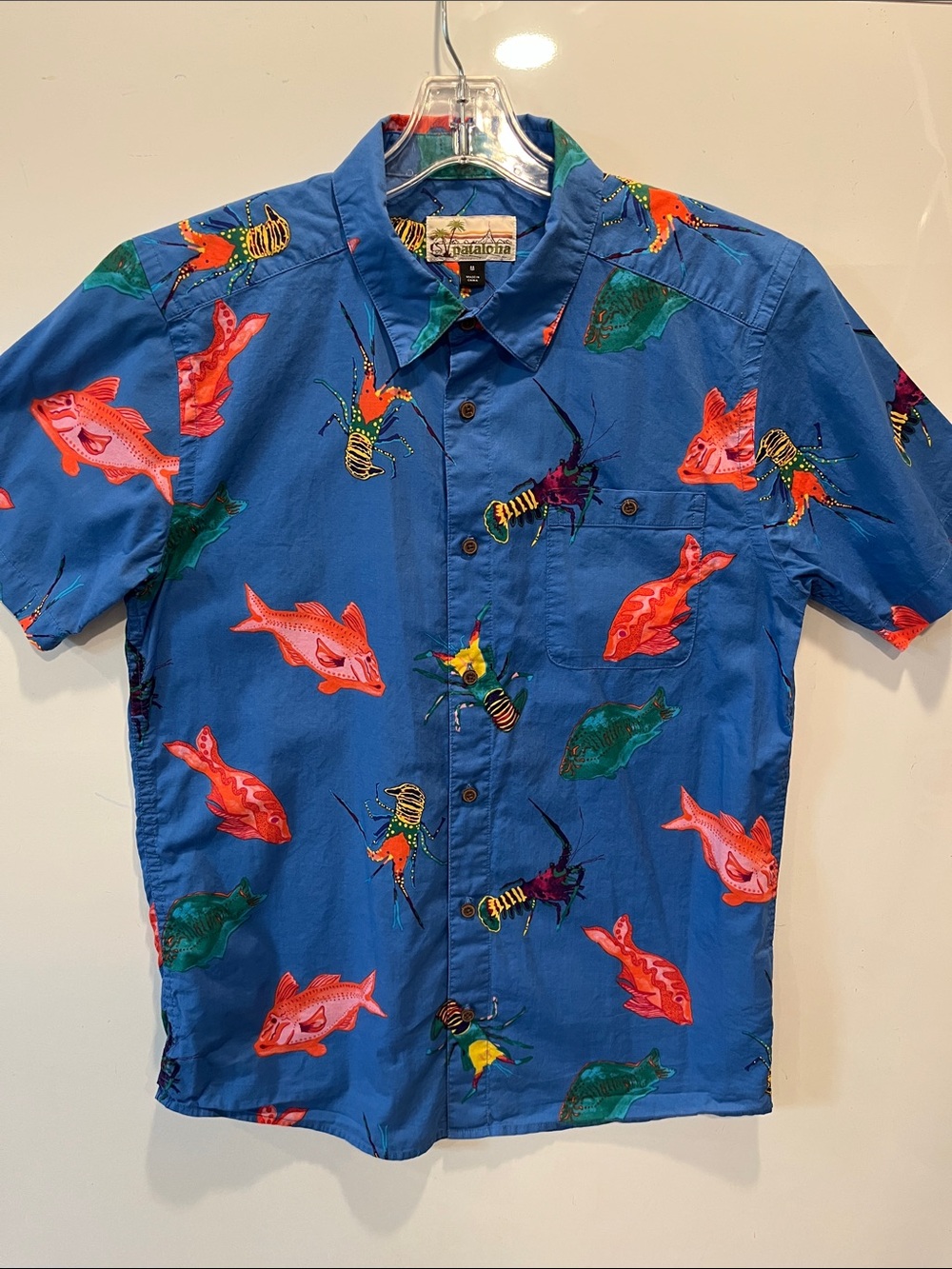 Patagonia Pataloha Malihini Sea Harvest Bayou Blue Shirt Fish & Lobster Medium
